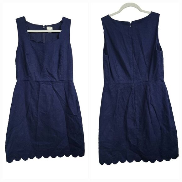 J.Crew Scalloped Basketweave Navy Blue Sleeveless Tank Dress Fit & Flare Size 8 - Picture 2 of 12
